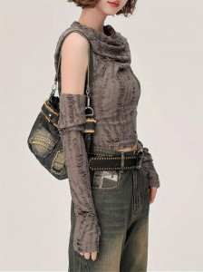 Punk Gothic Postapo hollow out top