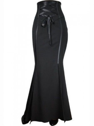 Steampunk gothic dlouhá černá sukně s vysokým pasem a šněrováním Steamlady