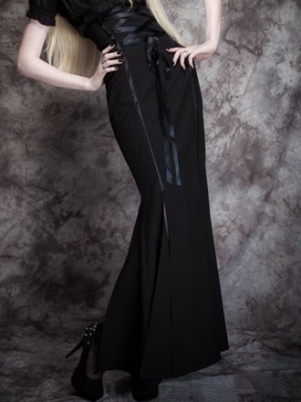 Steampunk gothic dlouhá černá sukně s vysokým pasem a šněrováním Steamlady